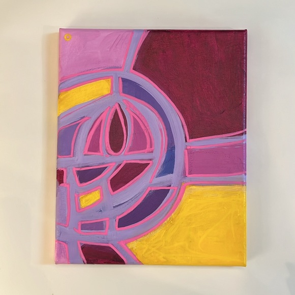 Abstract Acrylic Painting Purple/Yellow - Picture 2 of 2